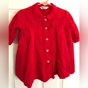 Vintage Suzy Brooks red pleated baby dress with heart buttons